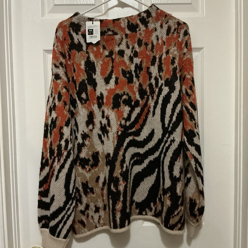 Olsen Sweater NWT  Cora Relaxed Fit Abstract Print Orange‎ Tan Brown L/14 Macys